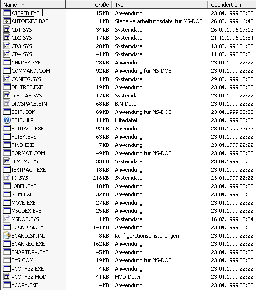 Dateien einer Bootdiskette