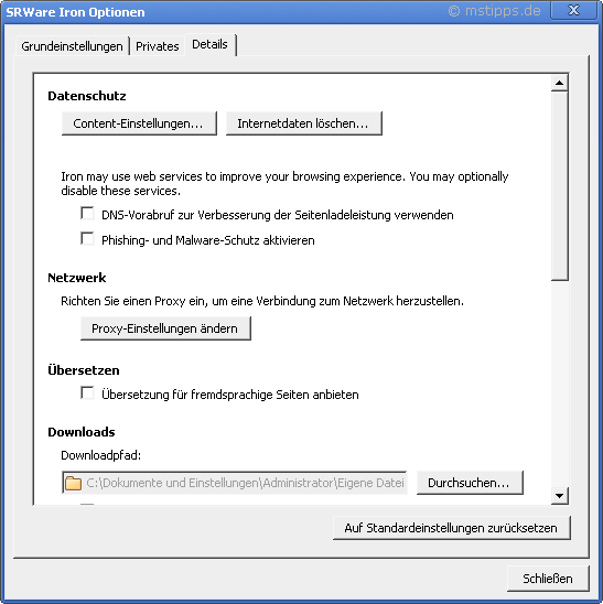 Chrome-Iron Optionen Details