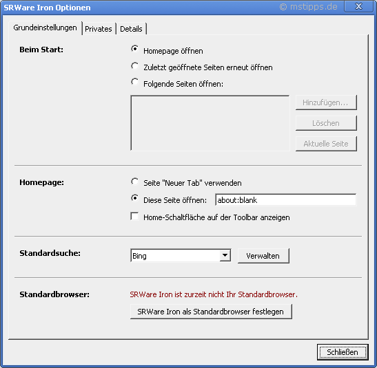 Chrome-Iron Optionen Grundeinstellungen