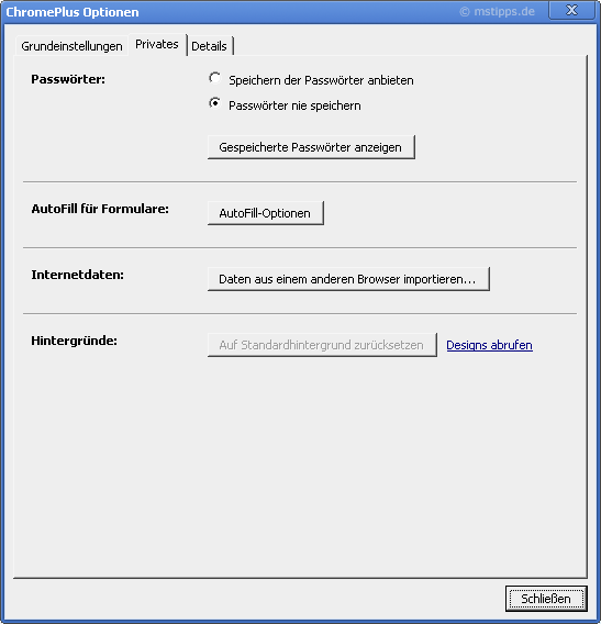 Chromeplus Optionen Privates