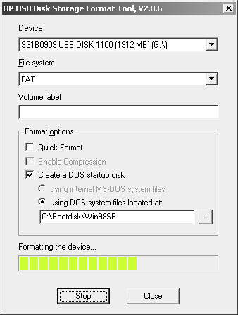 HP USB Disk Storage Format Tool - Formatierung