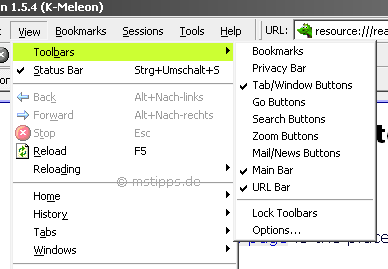 K-Meleon View Toolbars