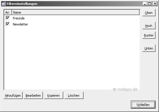 Filtereinstellungen