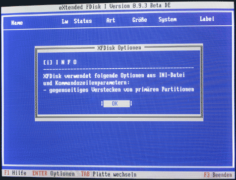 xfdisk Start Info Screen