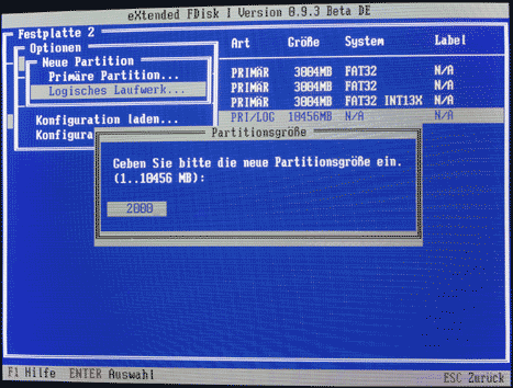 logisches Laufwerk mit 2000 Mb